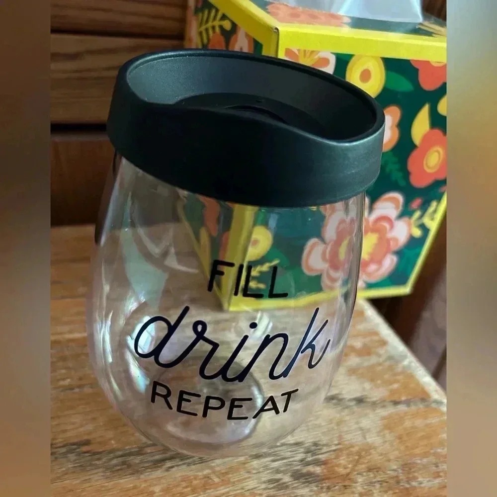 Fill‎ Drink Repeat Stemless Wine Tumbler with Lid Clear Acrylic Travel Cup